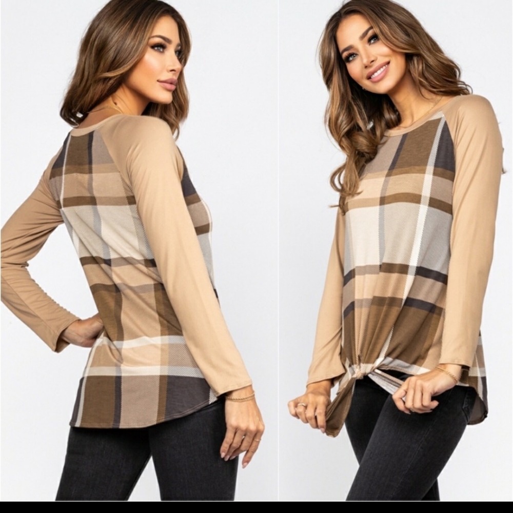 Lightweight fall print plaid top